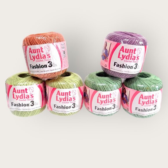 Lot of 6 Aunt Lydias Fashion Size 3 Crochet Thread Assorted Colors Cotton - Picture 1 of 7